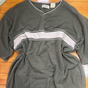 St. John's Bay Olive and Cream V-Neck T-Shirt